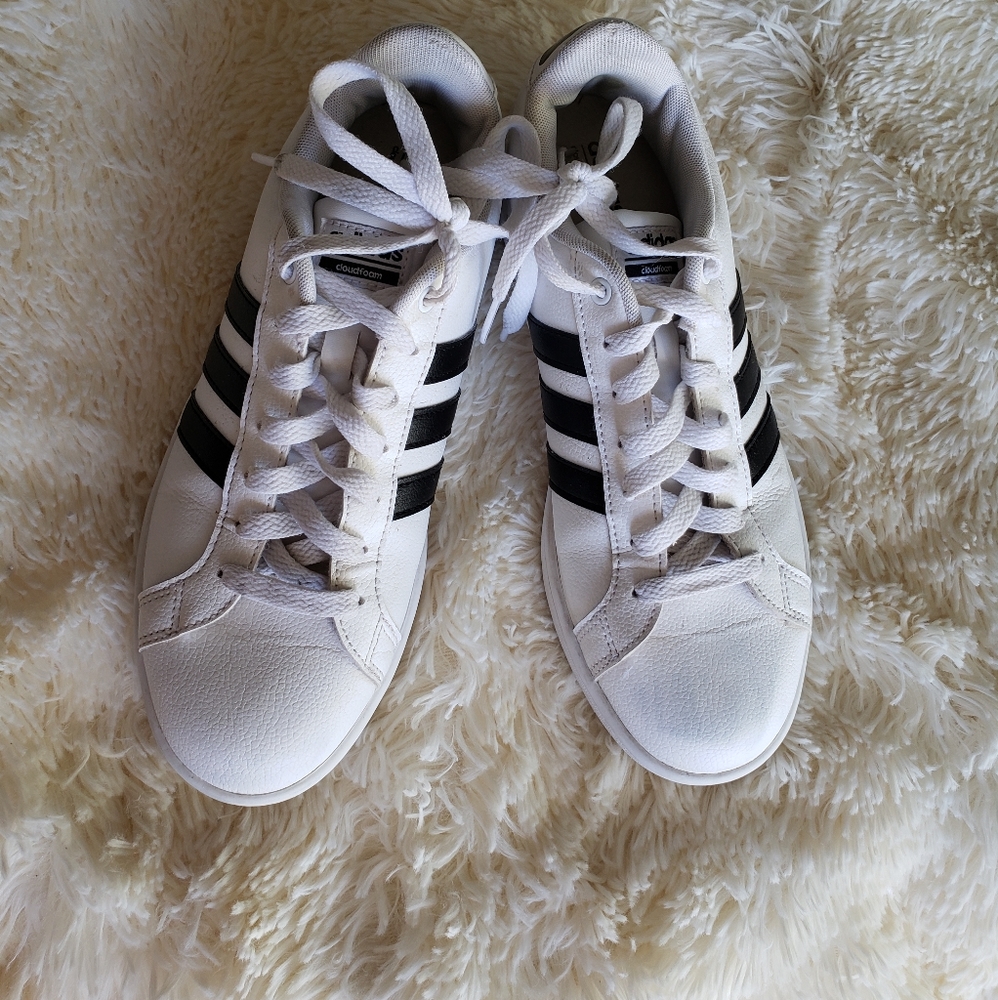 Adidas Cloudfoam White Sneakers with Black Accents